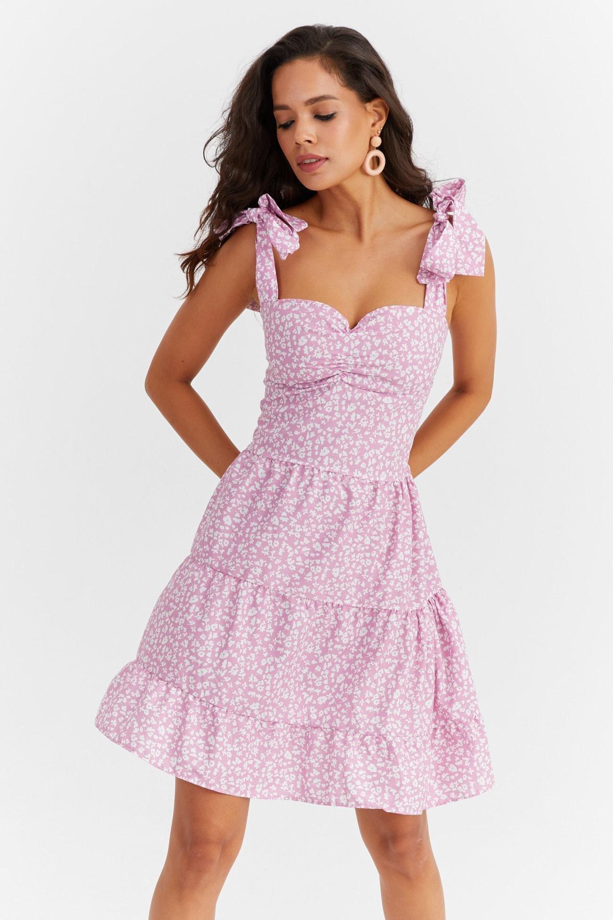 Pink Sweetheart Neck Dress, , large image number 1