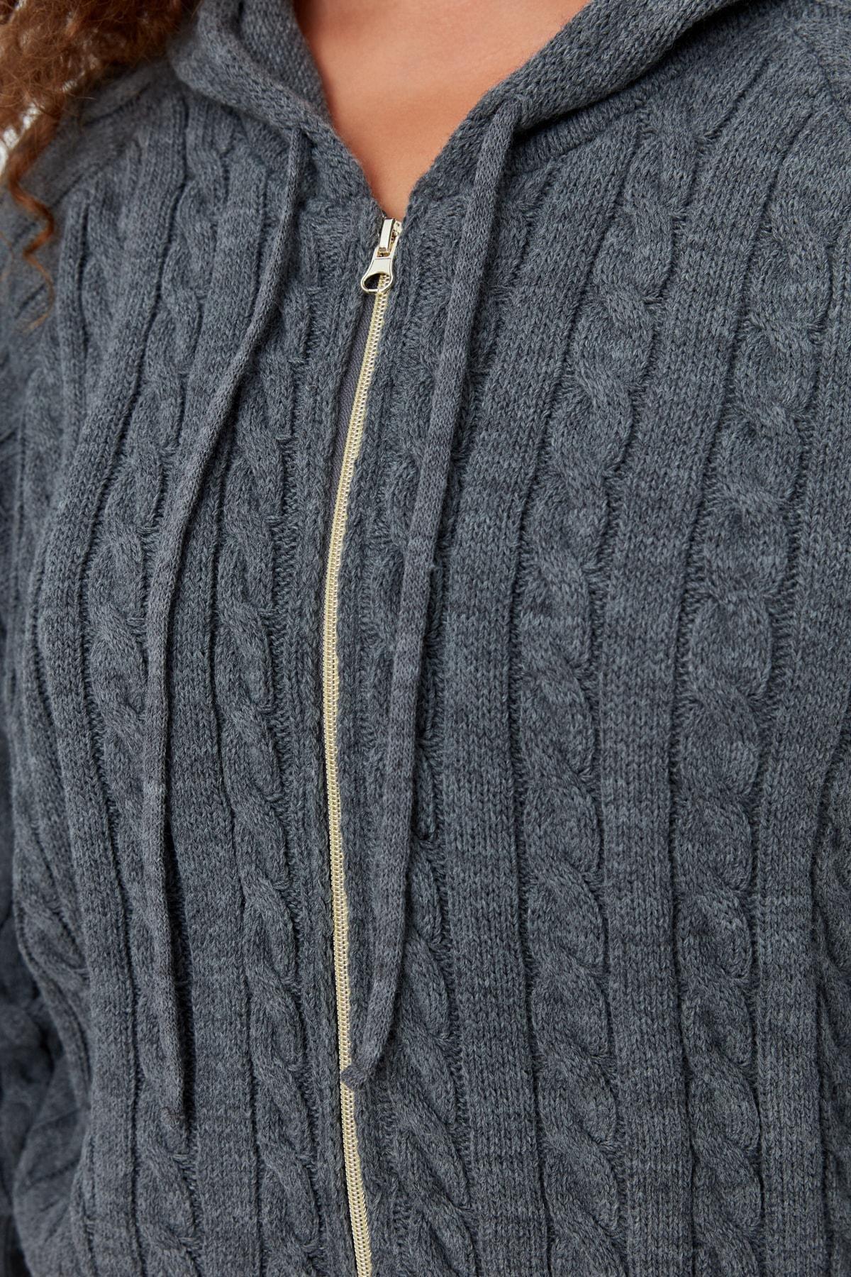 Gray Oversize Hooded Plus Size Cardigan, , large image number 3