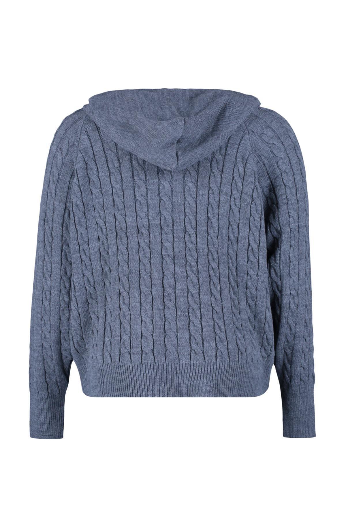 Gray Oversize Hooded Plus Size Cardigan, , large image number 5