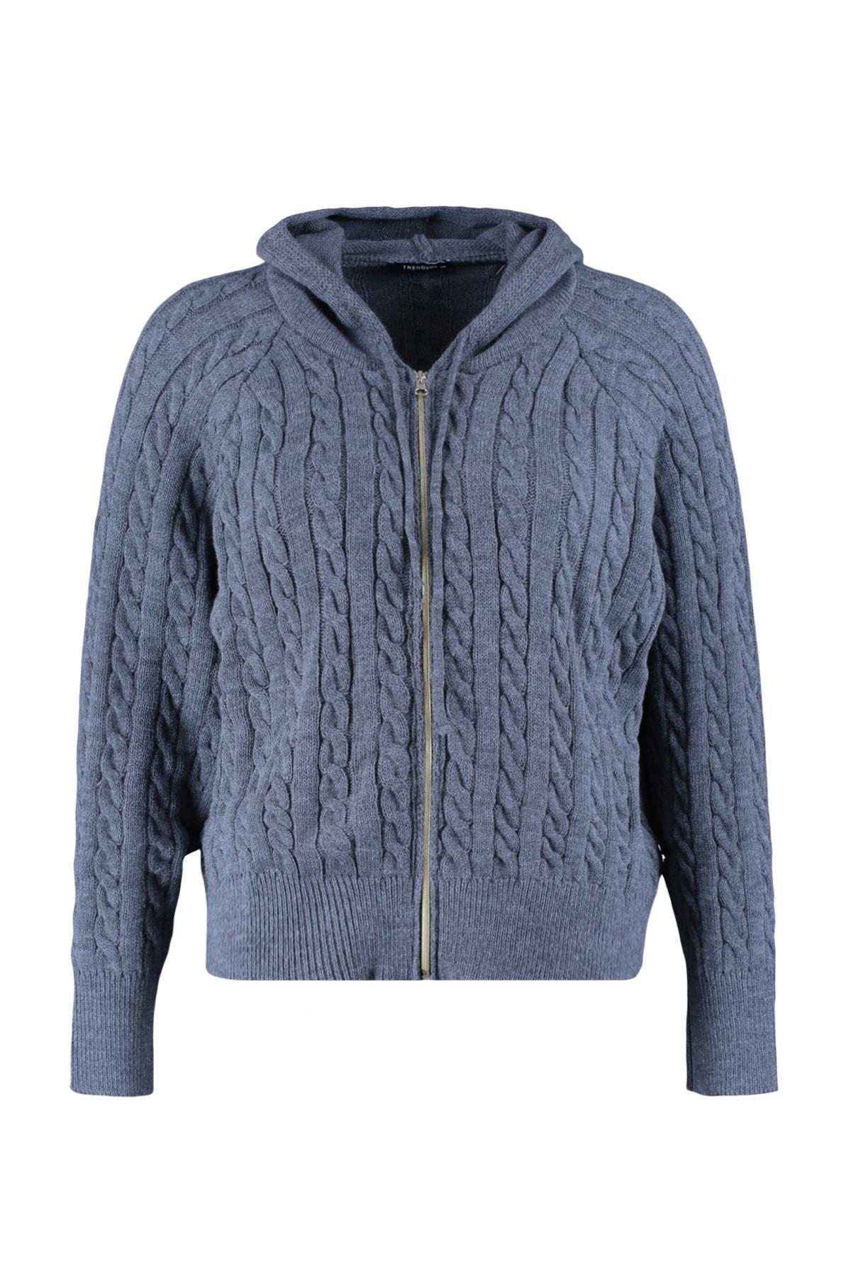 Gray Oversize Hooded Plus Size Cardigan, , large image number 6