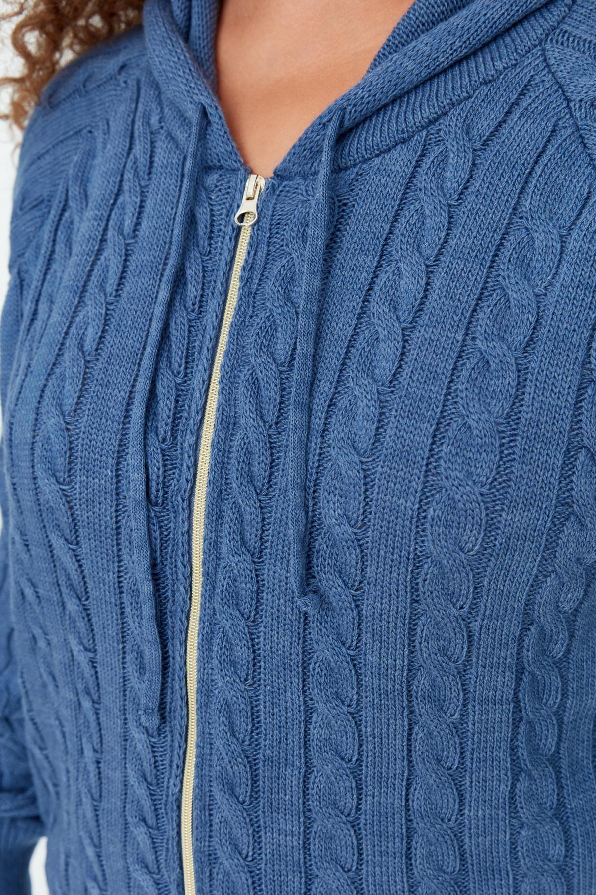 Blue Oversize Hooded Plus Size Cardigan, , large image number 3