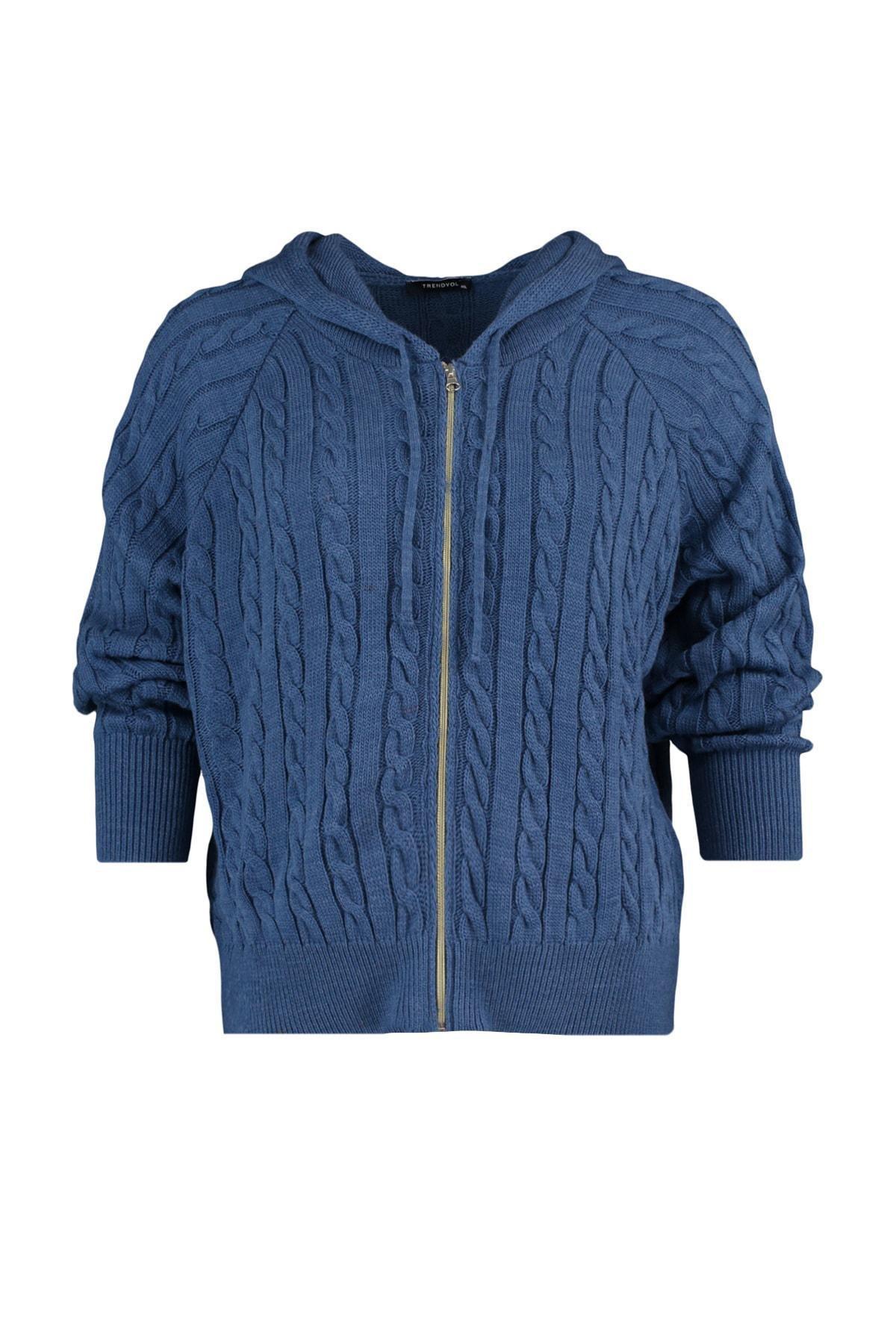 Blue Oversize Hooded Plus Size Cardigan, , large image number 5