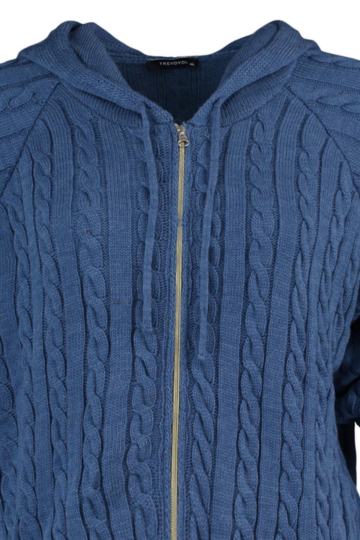 Trendyol - Blue Oversize Hooded Plus Size Cardigan