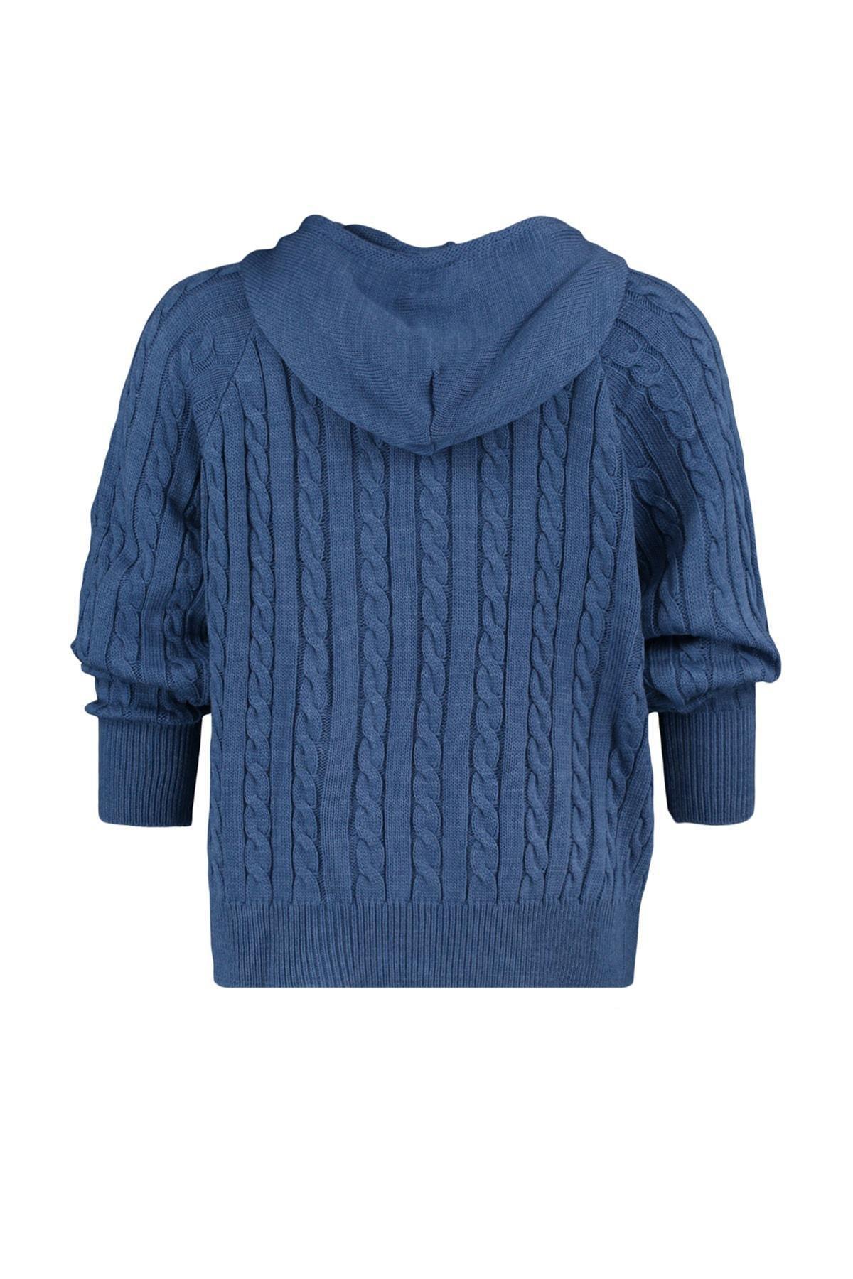 Blue Oversize Hooded Plus Size Cardigan, , large image number 7