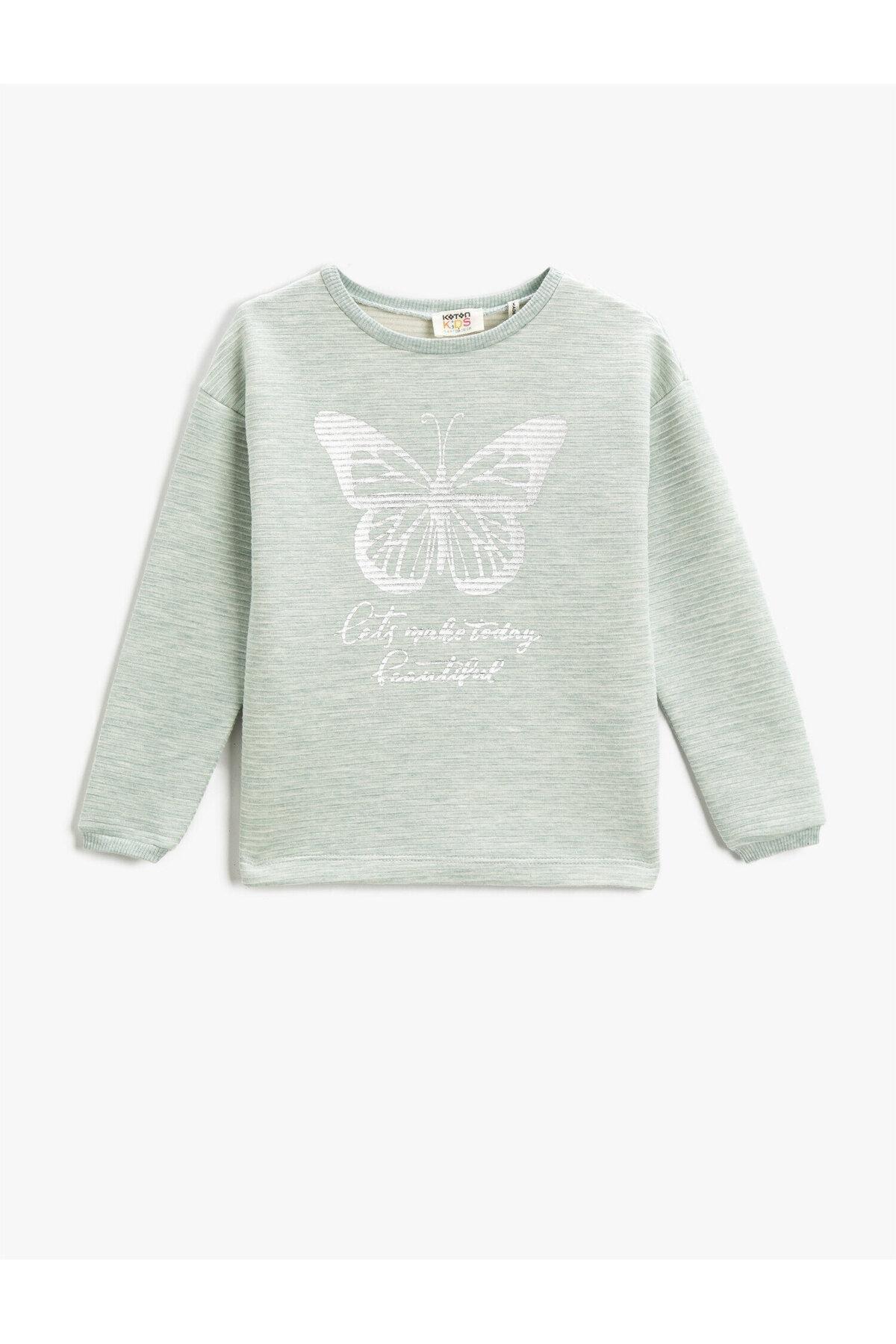 Koton - Green Crew Neck Printed Sweatshirt, Kids Girls