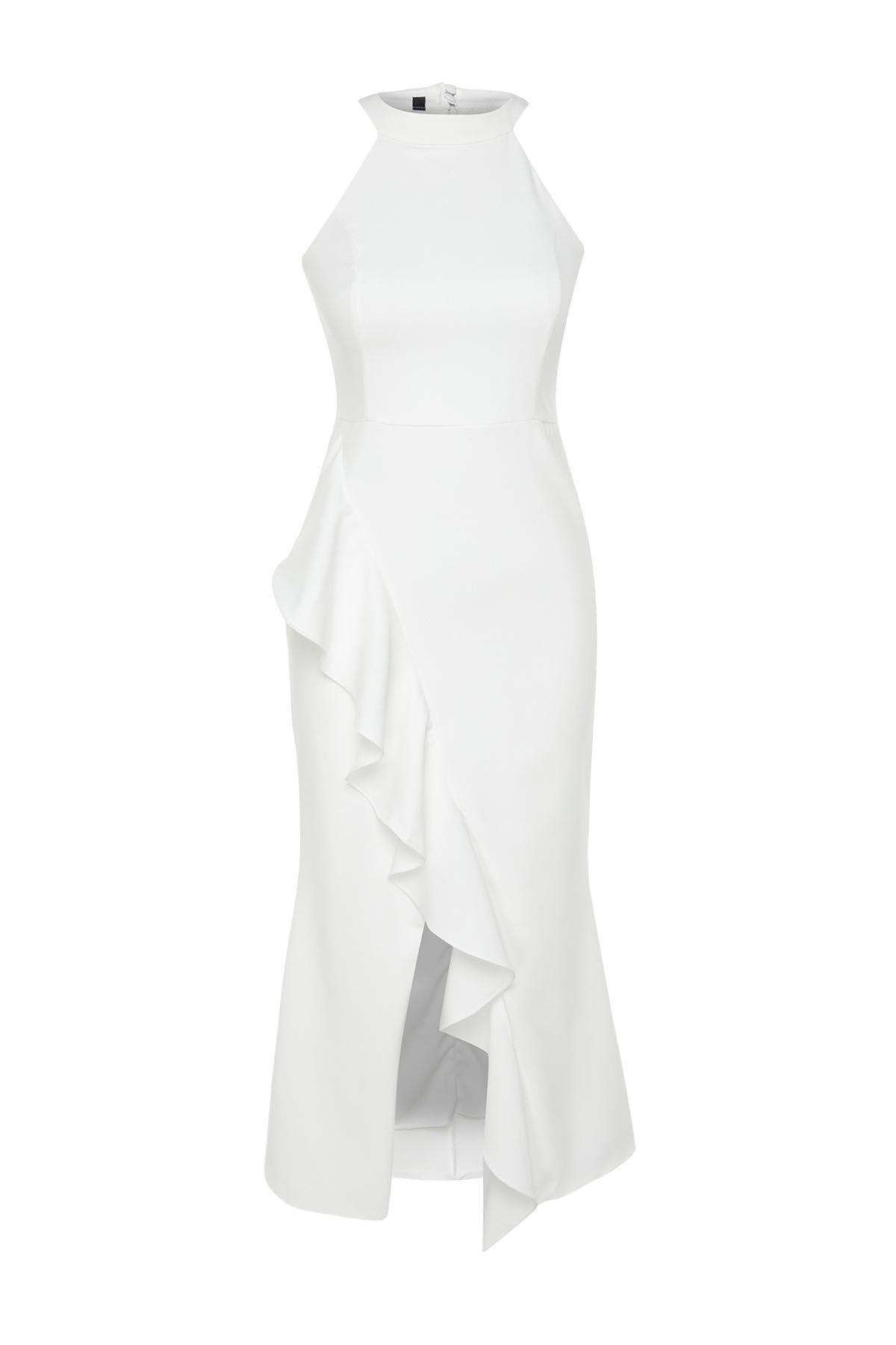 White Detailed Occasion Wear Dress, , large image number 6