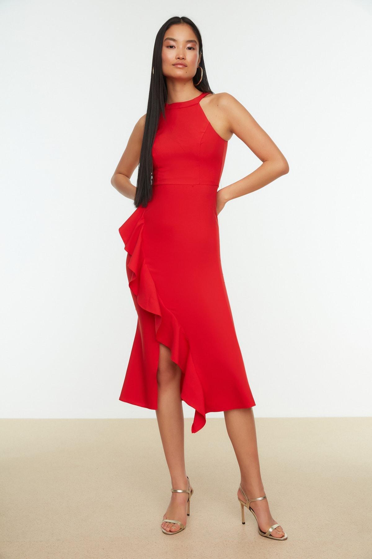 Red Wrapover Dress, Red, large image number 1