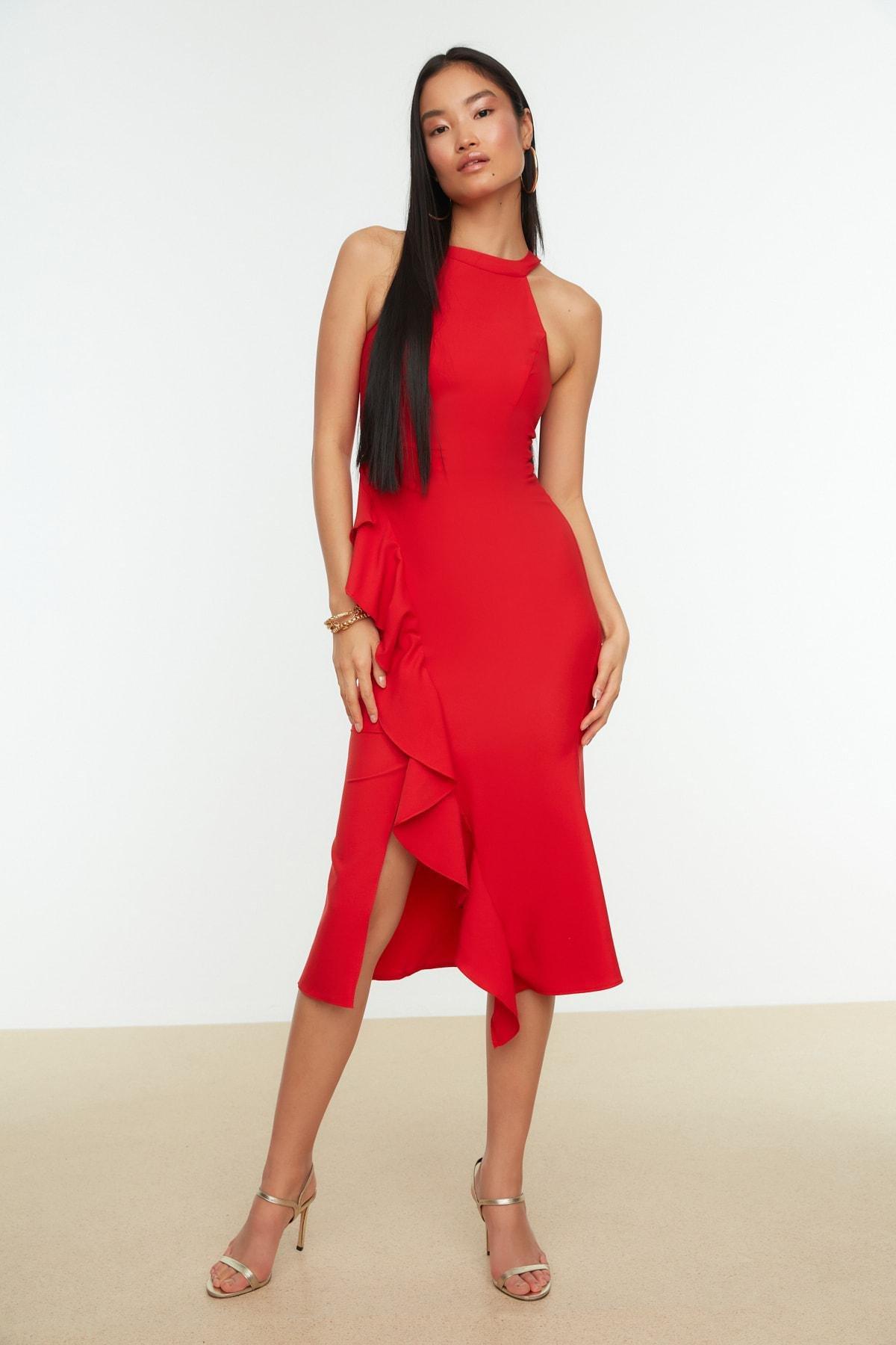 Red Wrapover Dress, Red, large image number 2