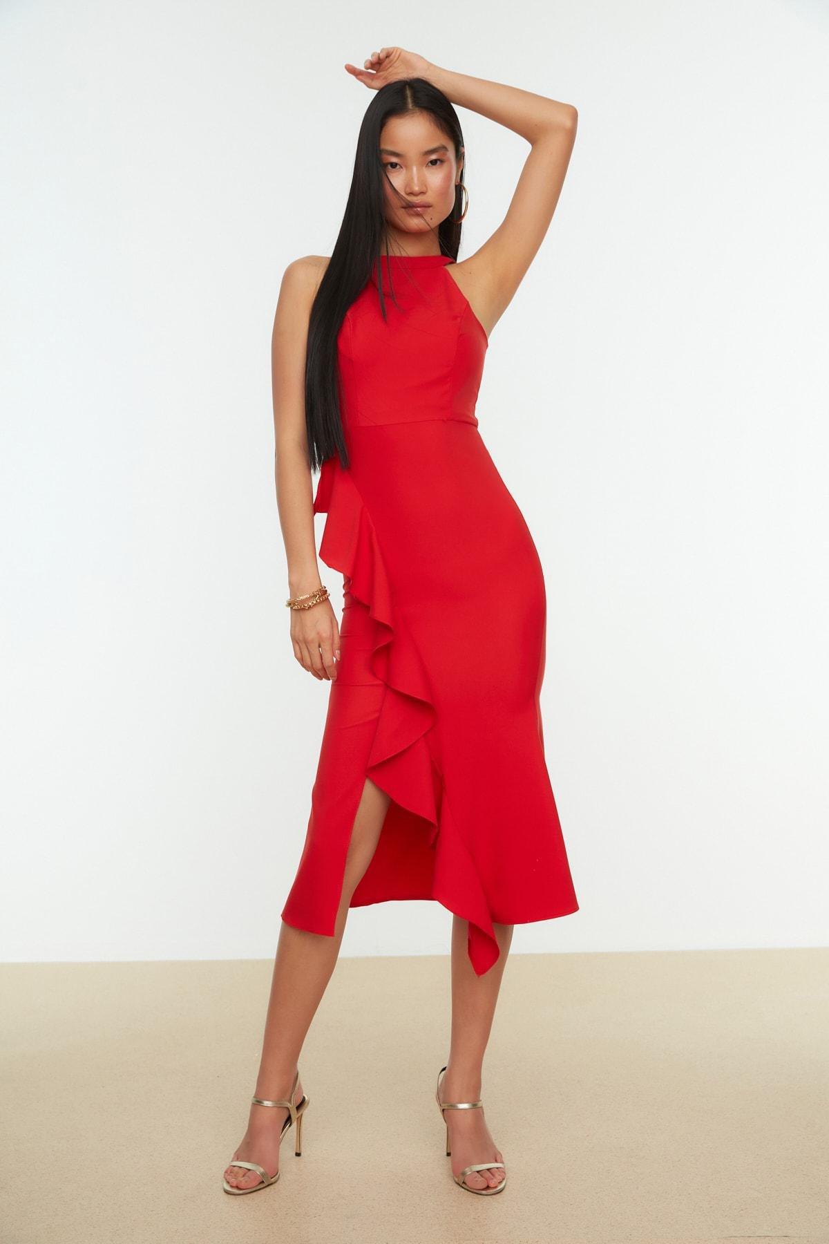 Red Wrapover Dress, Red, large image number 3