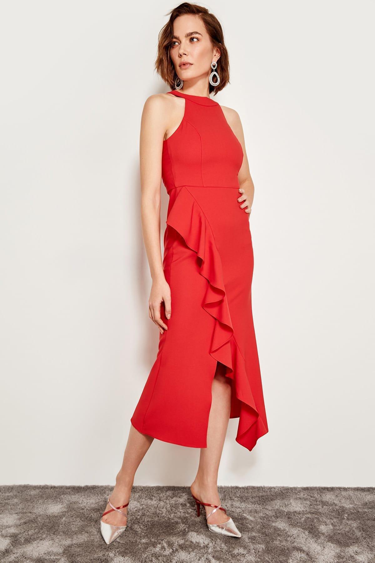 Red Wrapover Dress, Red, large image number 7