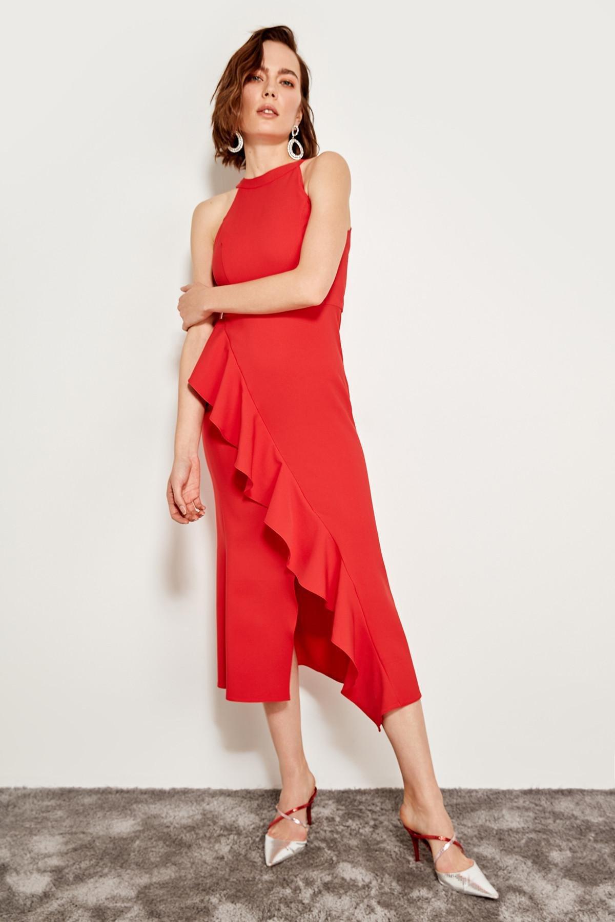 Red Wrapover Dress, Red, large image number 8