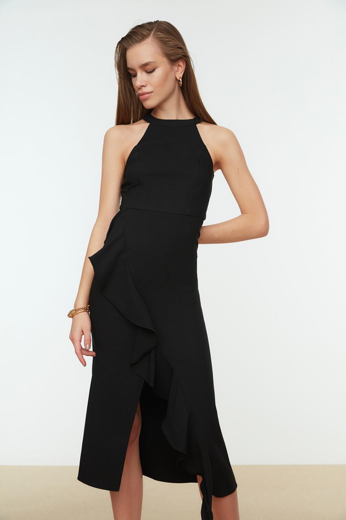 Black Halter Neck Wrap over Dress, , large image number 0