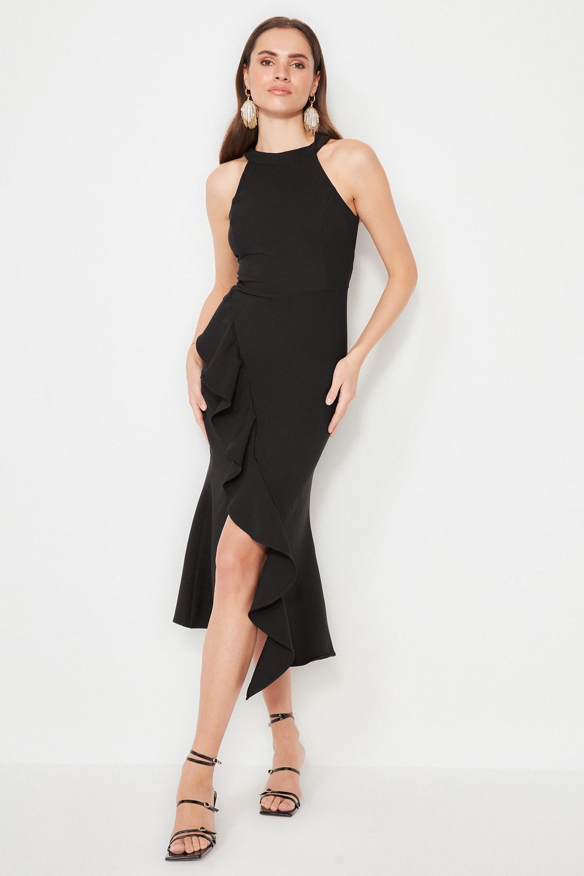 Black Halter Neck Wrap over Dress, , large image number 1