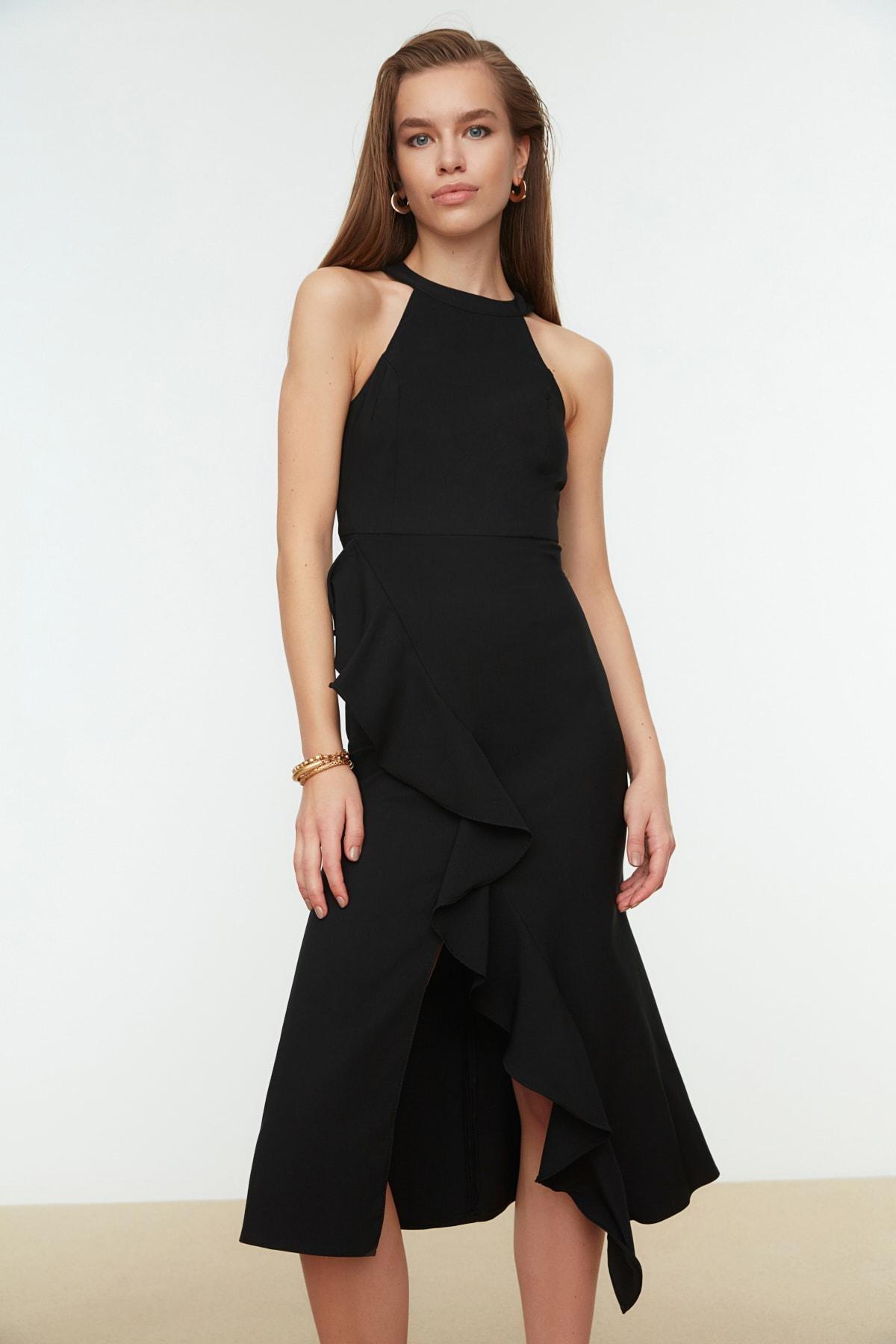 Black Halter Neck Wrap over Dress, , large image number 2