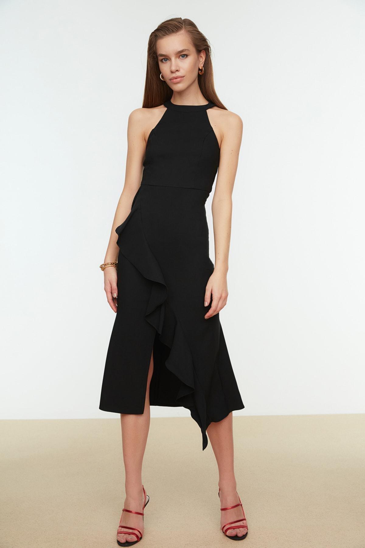 Black Halter Neck Wrap over Dress, , large image number 4