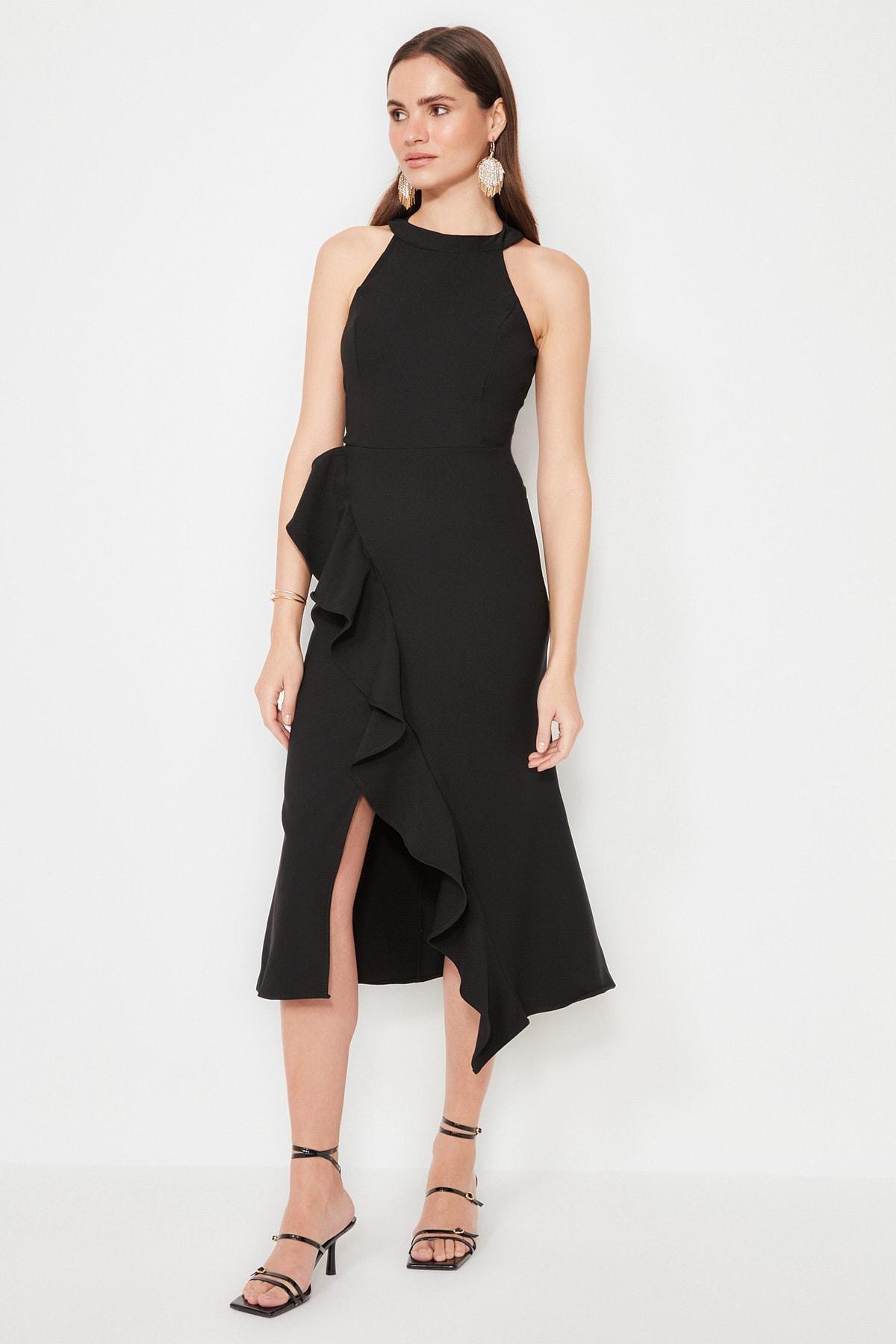 Black Halter Neck Wrap over Dress, , large image number 5