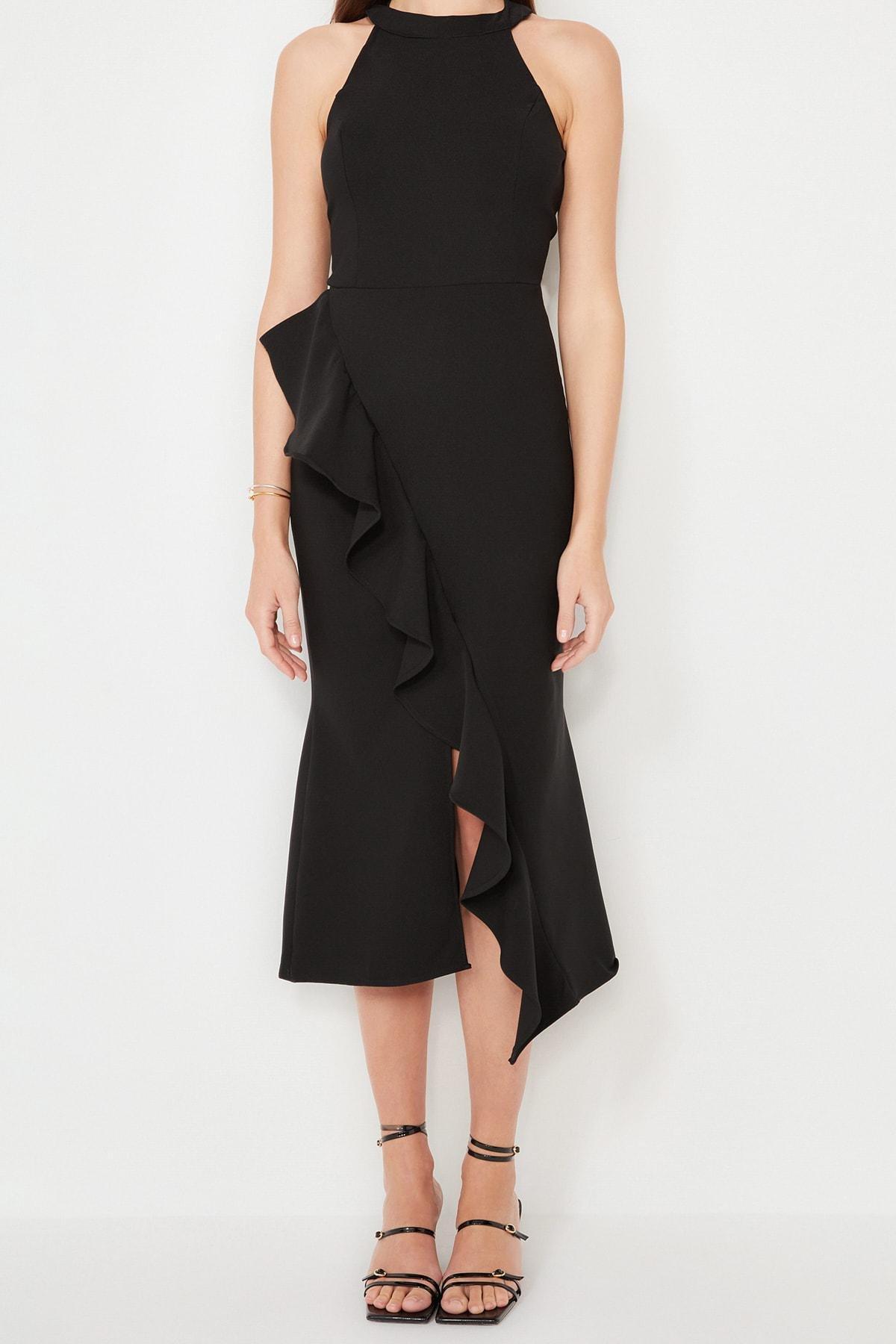 Black Halter Neck Wrap over Dress, , large image number 6