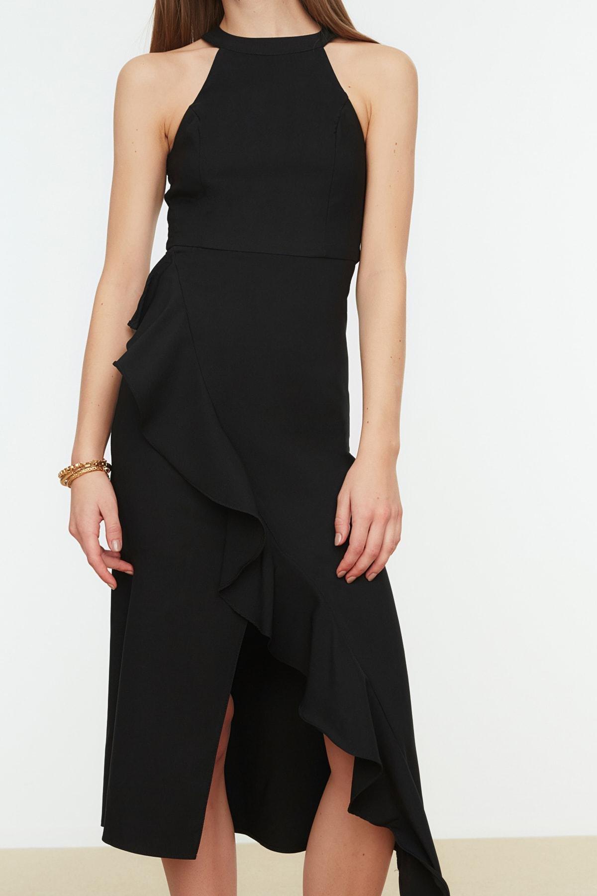 Black Halter Neck Wrap over Dress, , large image number 7