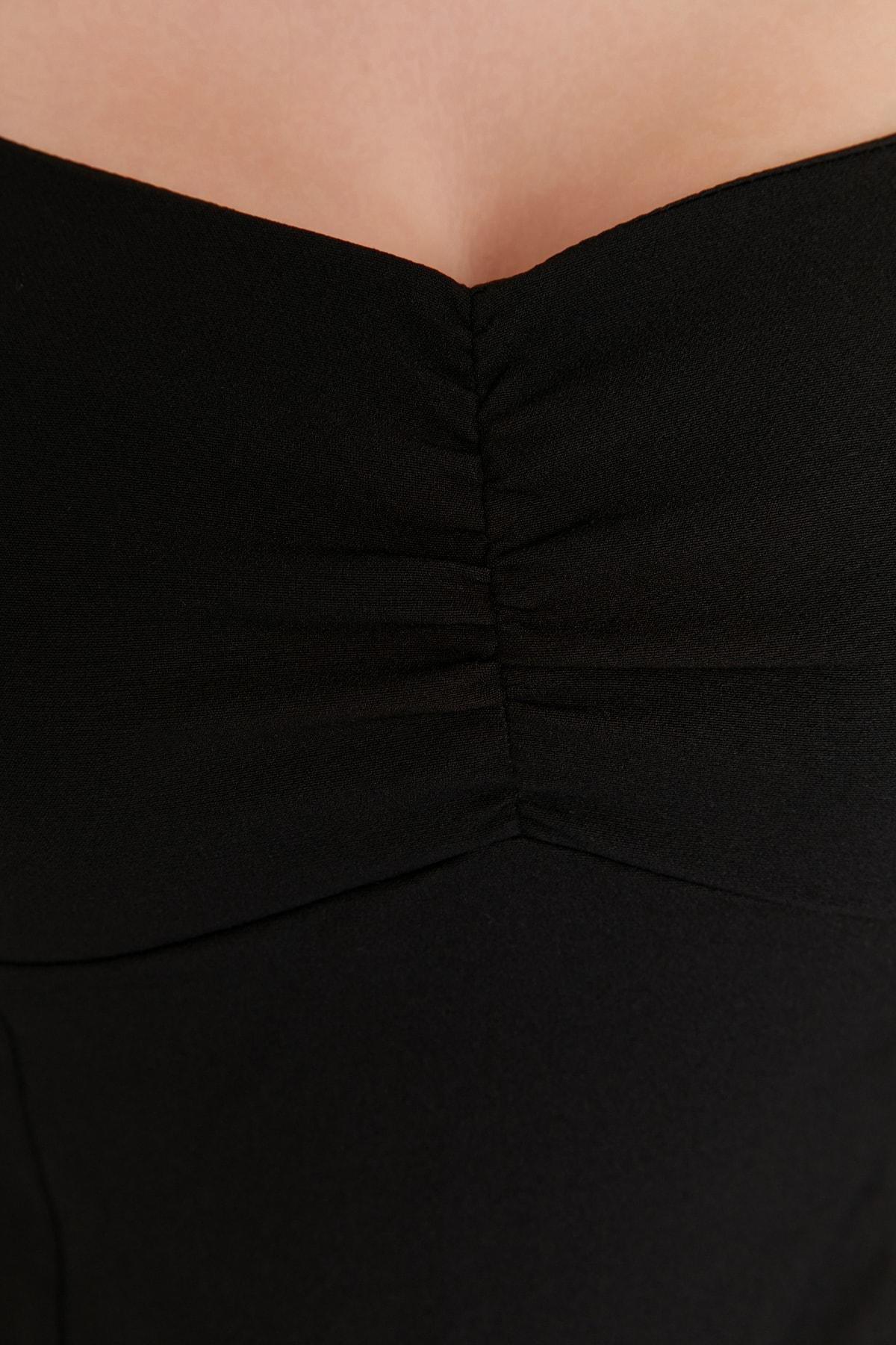 Black Fitted Sweetheart Blouse, , large image number 3