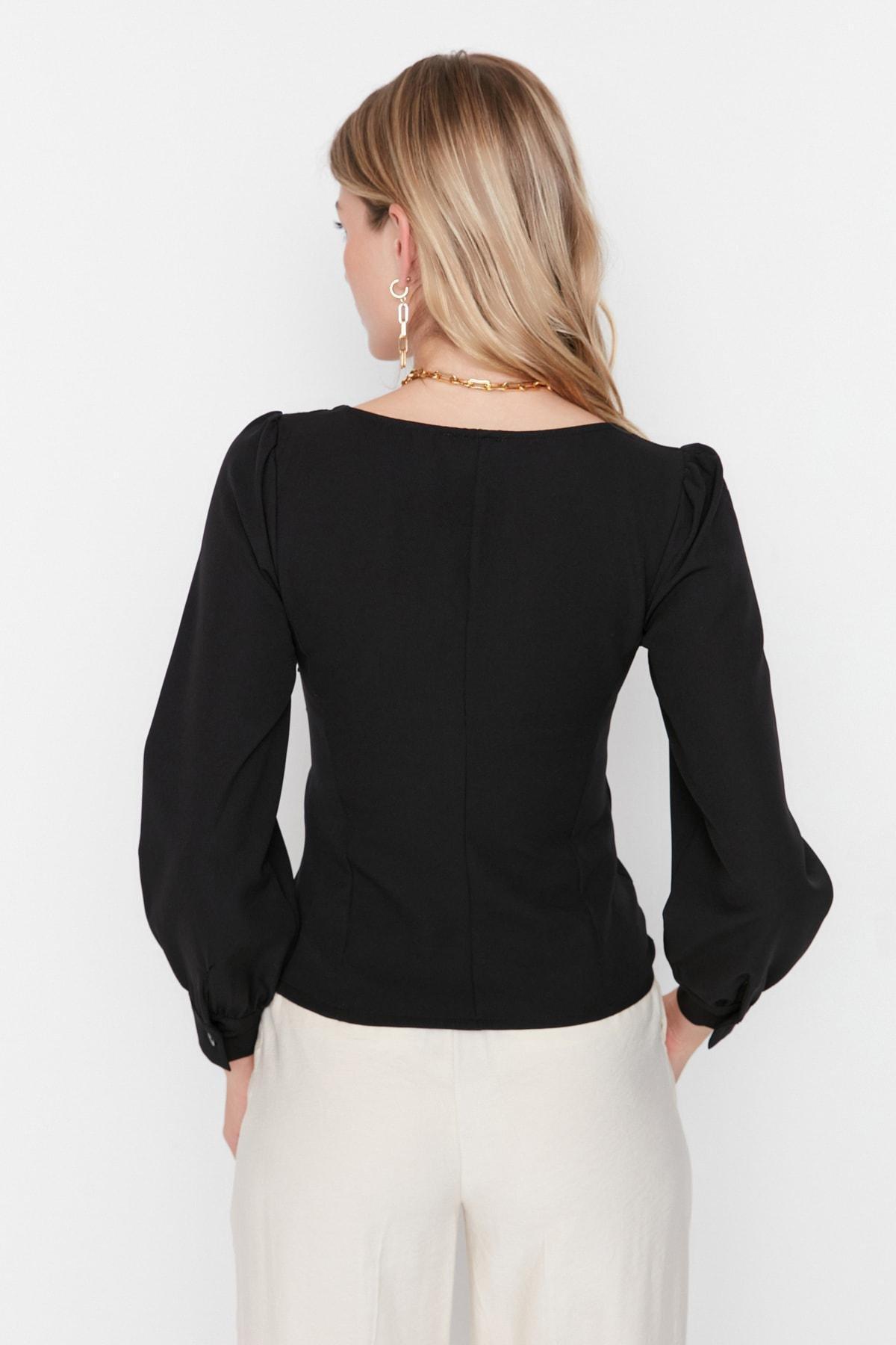 Black Fitted Sweetheart Blouse, , large image number 4