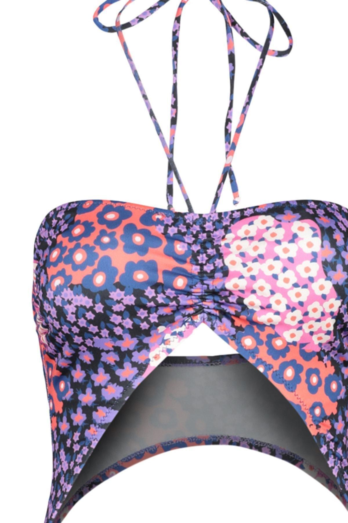 Floral Patterned Cut Out Detailed Swimsuit, , large image number 7