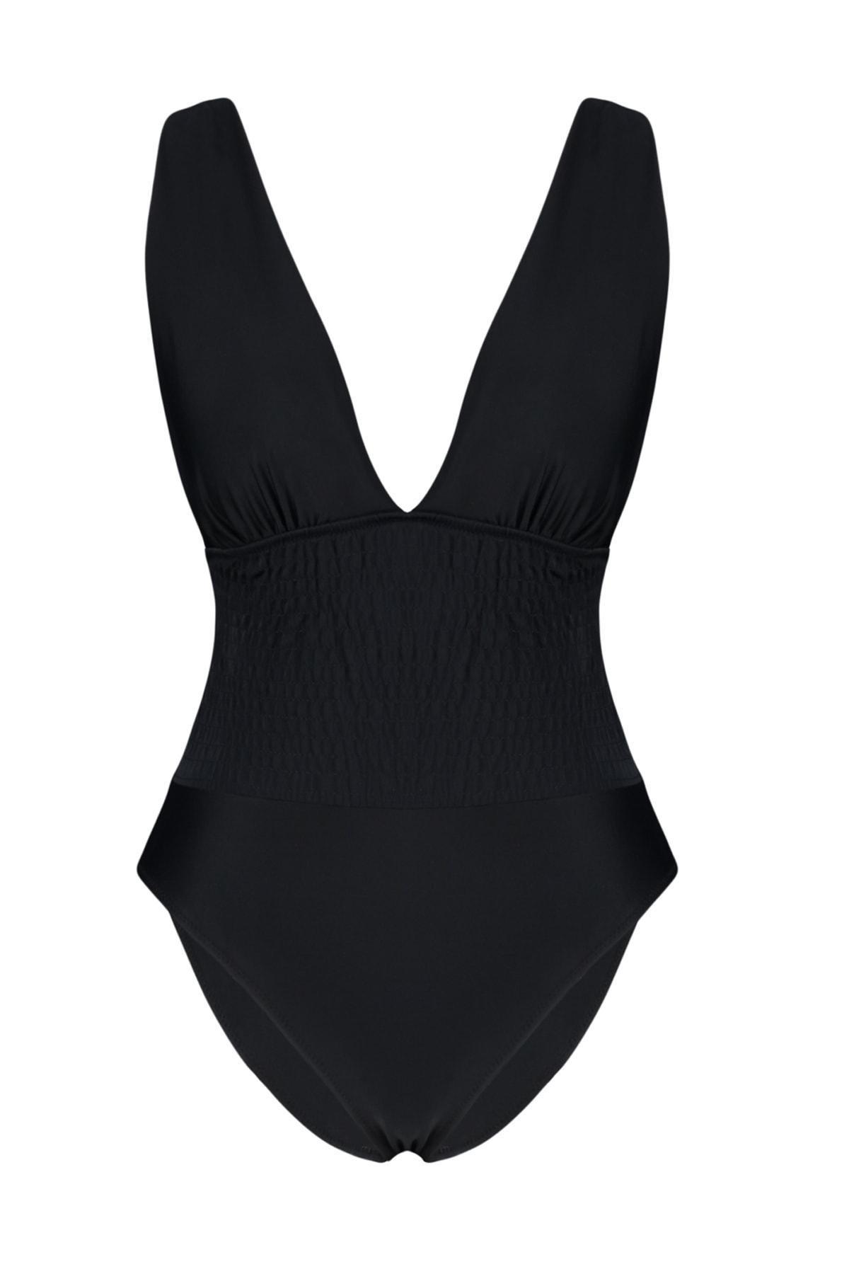Trendyol - Black Slip Deep-V Swimsuit