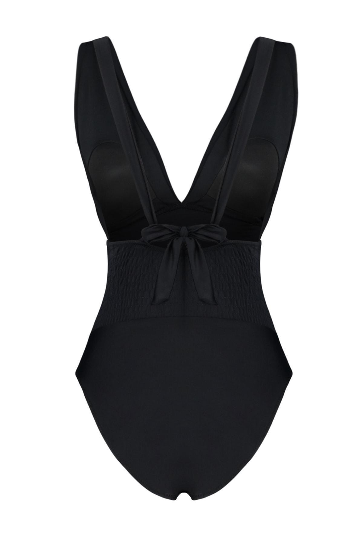 Trendyol - Black Slip Deep-V Swimsuit