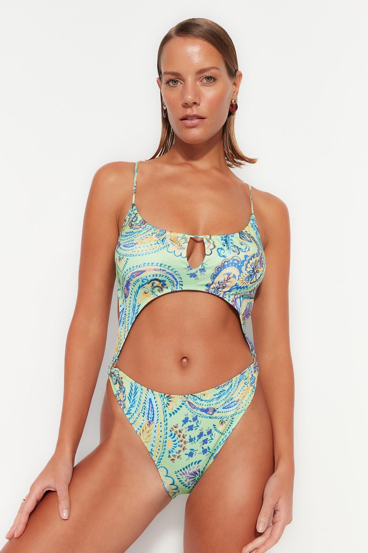 Multicolour Paisley Slip Swimsuit, , large image number 0