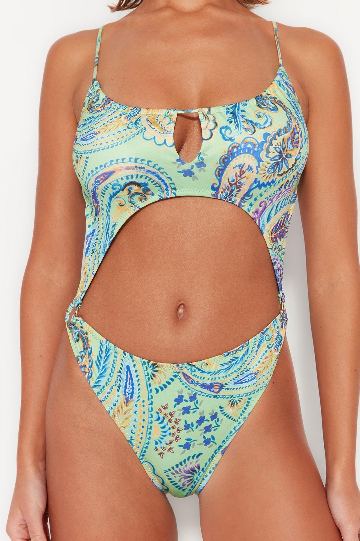 Multicolour Paisley Slip Swimsuit, , large image number 1