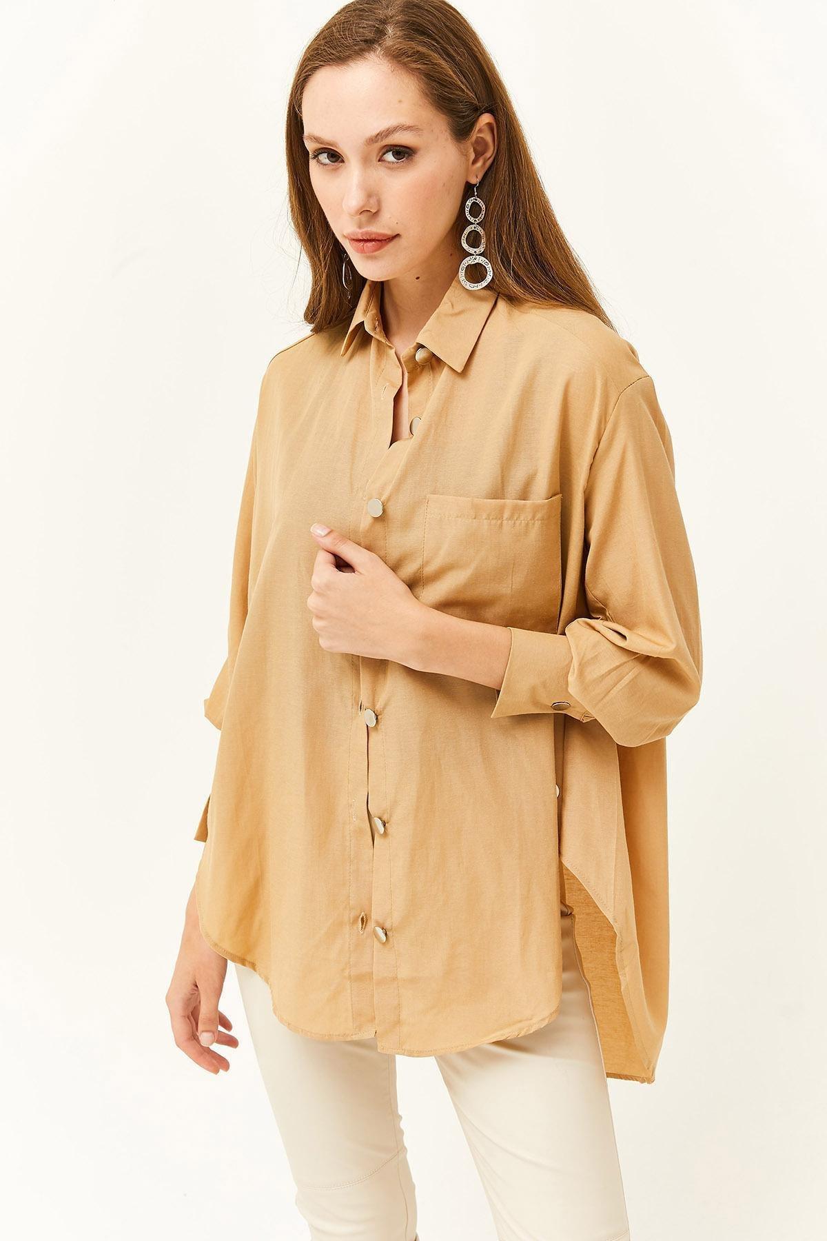 Brown Side Button Oversized Shirt, , large image number 2