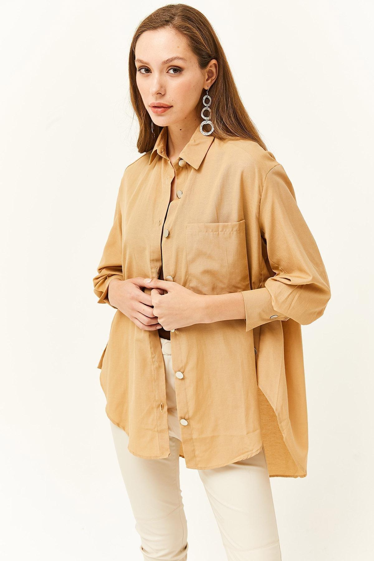 Brown Side Button Oversized Shirt, , large image number 3