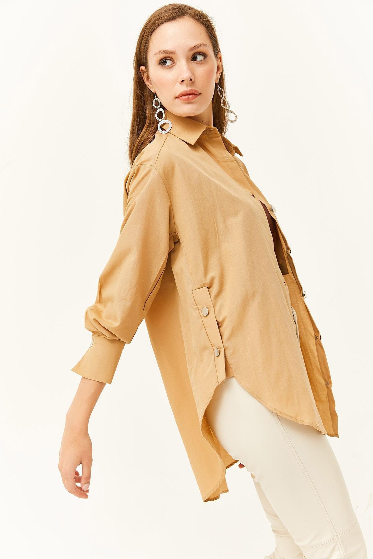 Brown Side Button Oversized Shirt, , large image number 4