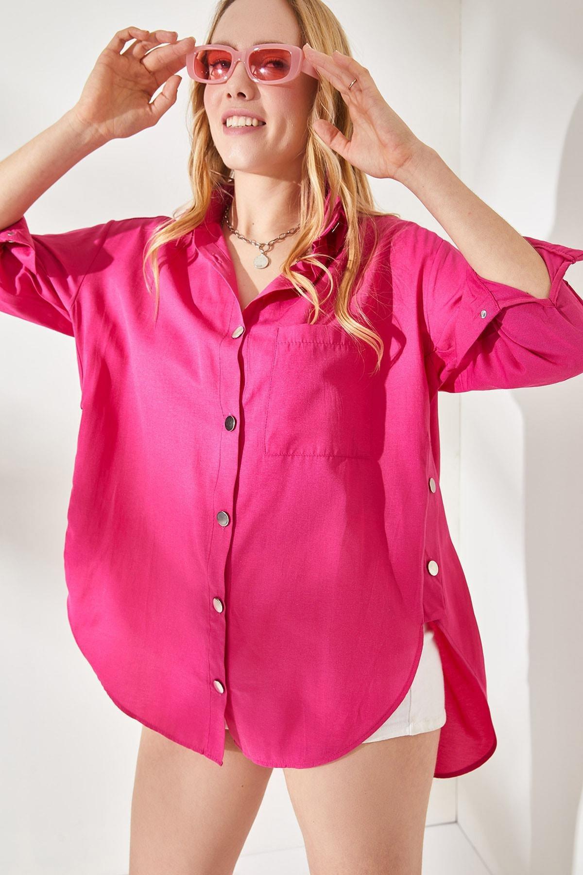 Pink Detailed Oversized Shirt, , large image number 0