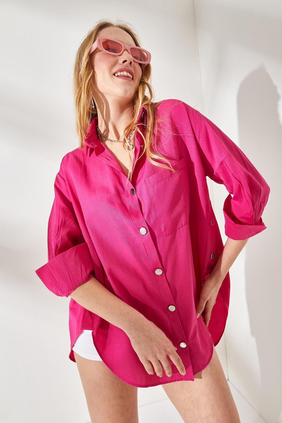 Pink Detailed Oversized Shirt, , large image number 1