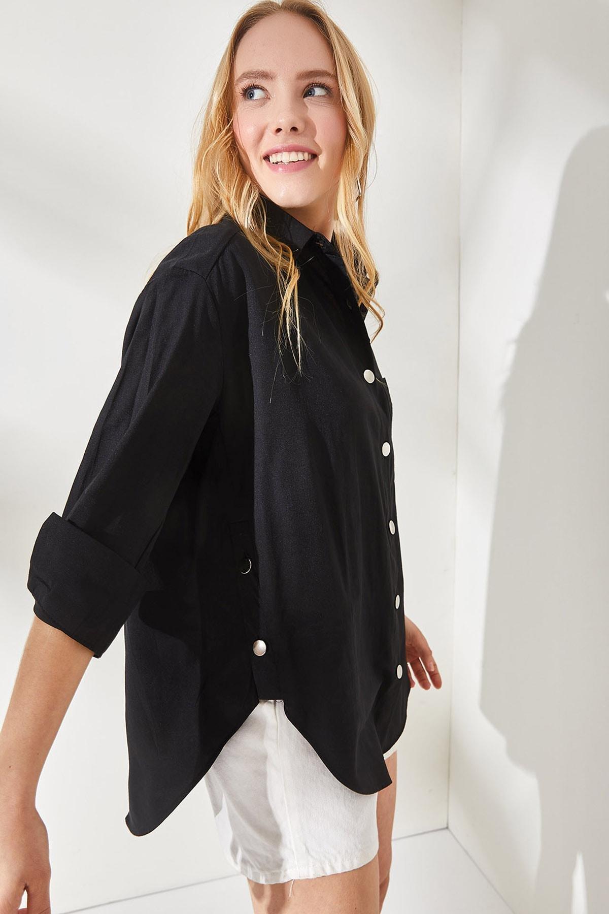 Black Oversized Woven Shirt, , large image number 0