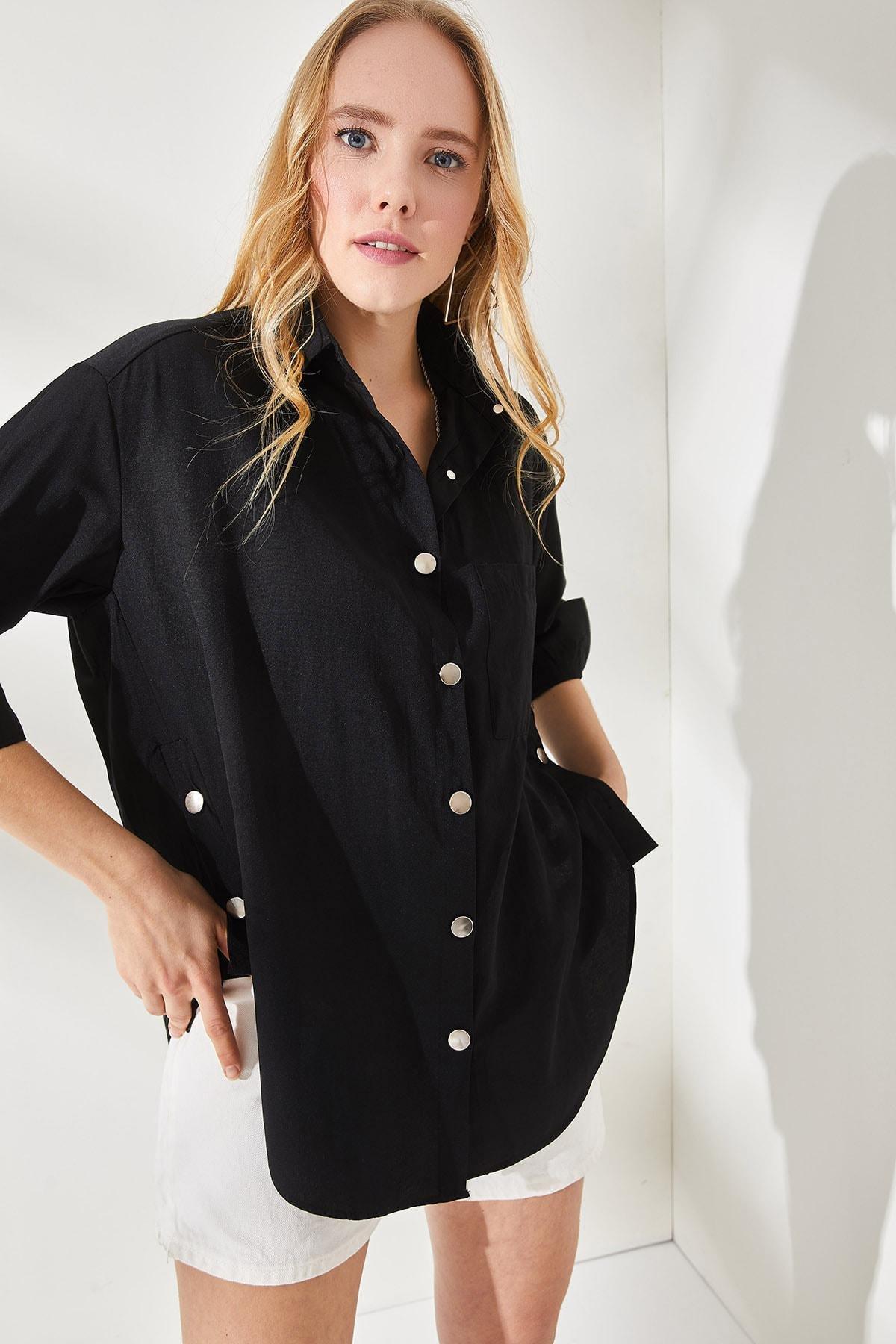 Black Oversized Woven Shirt, , large image number 2