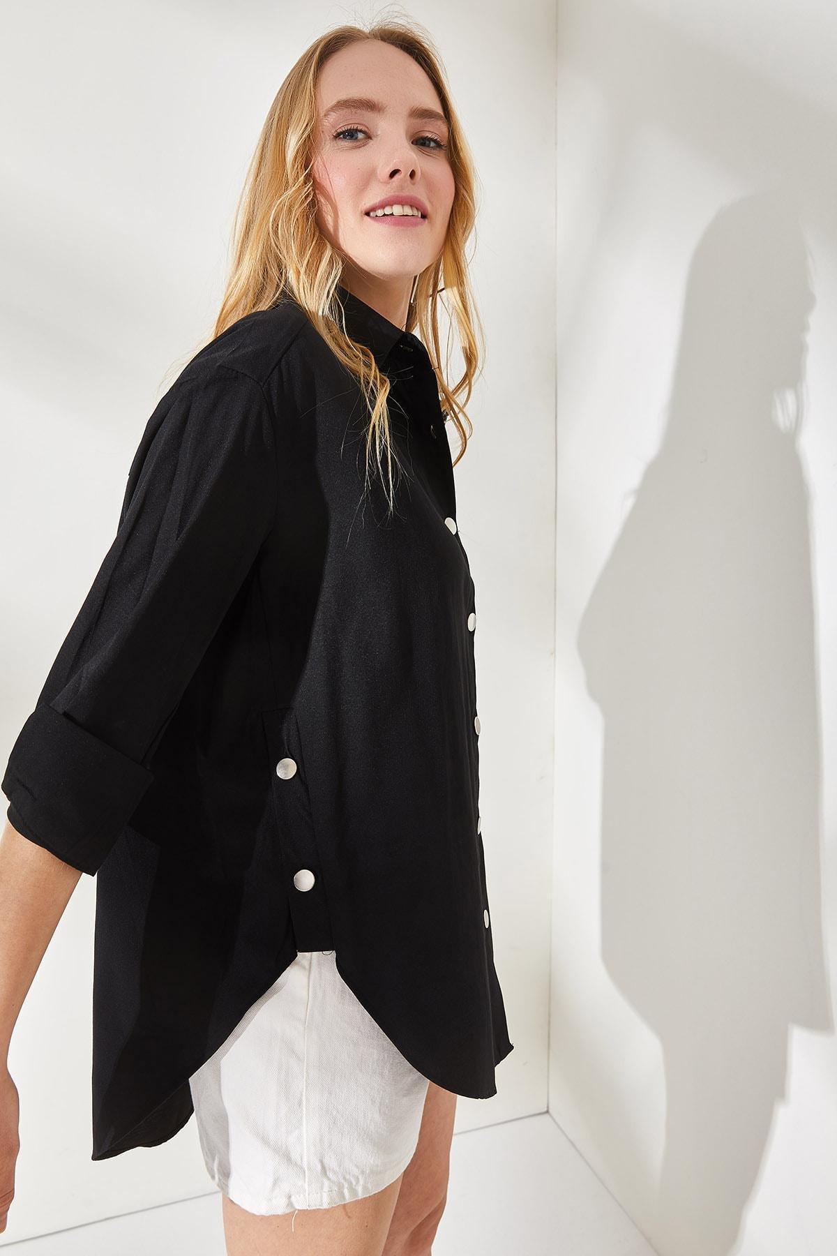 Black Oversized Woven Shirt, , large image number 3