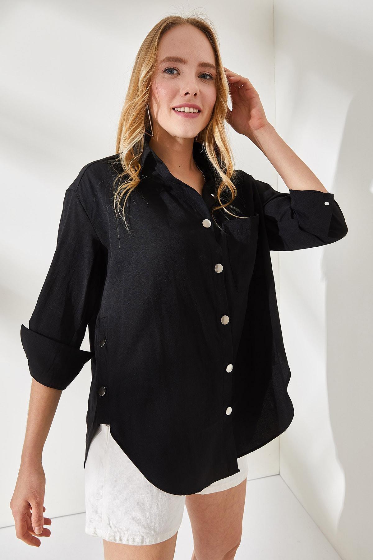 Black Oversized Woven Shirt, , large image number 4