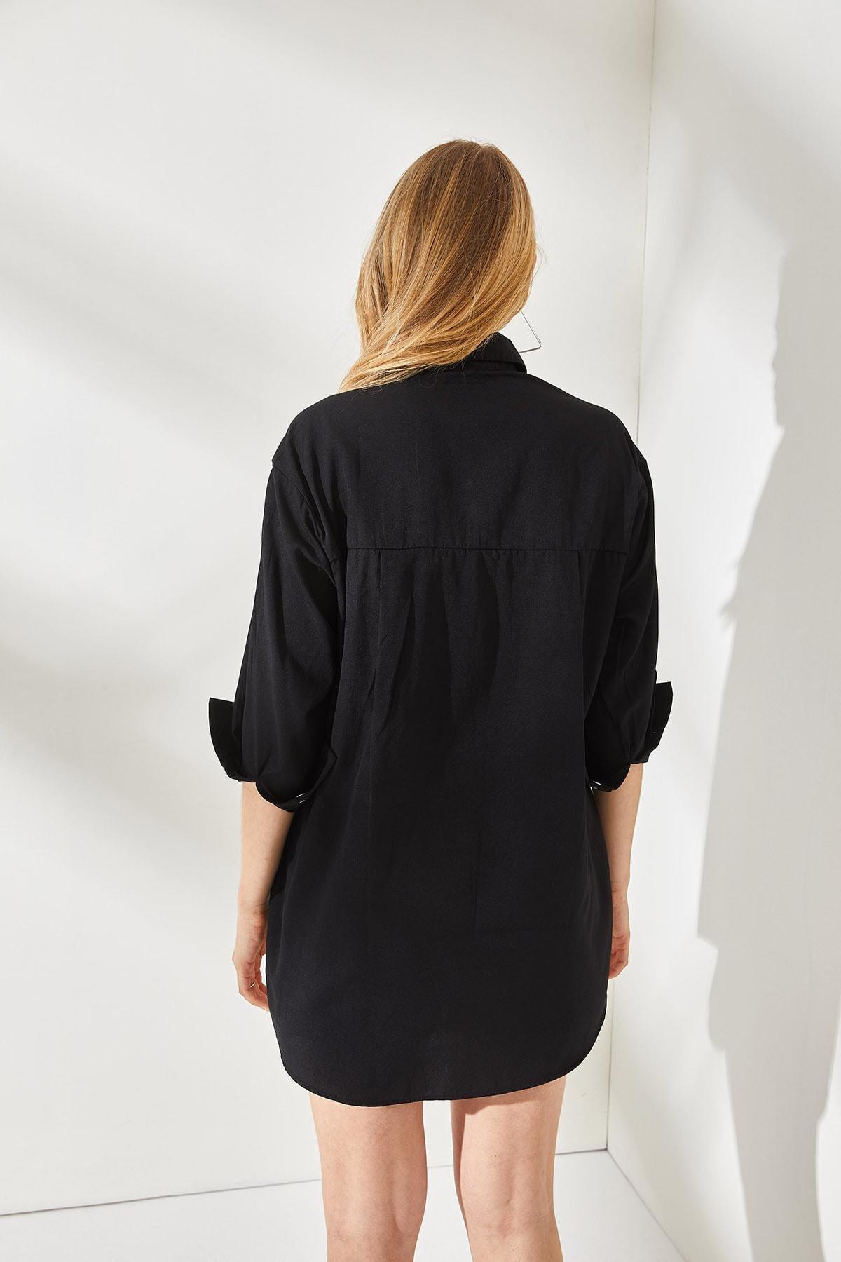 Black Oversized Woven Shirt, , large image number 5