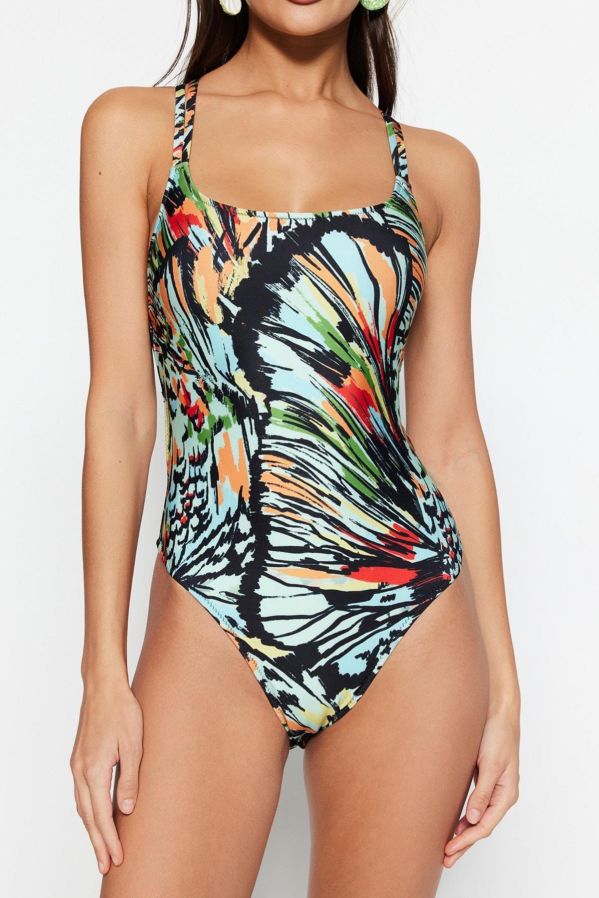 Trendyol - Abstract Pattern Back Detailed Swimsuit