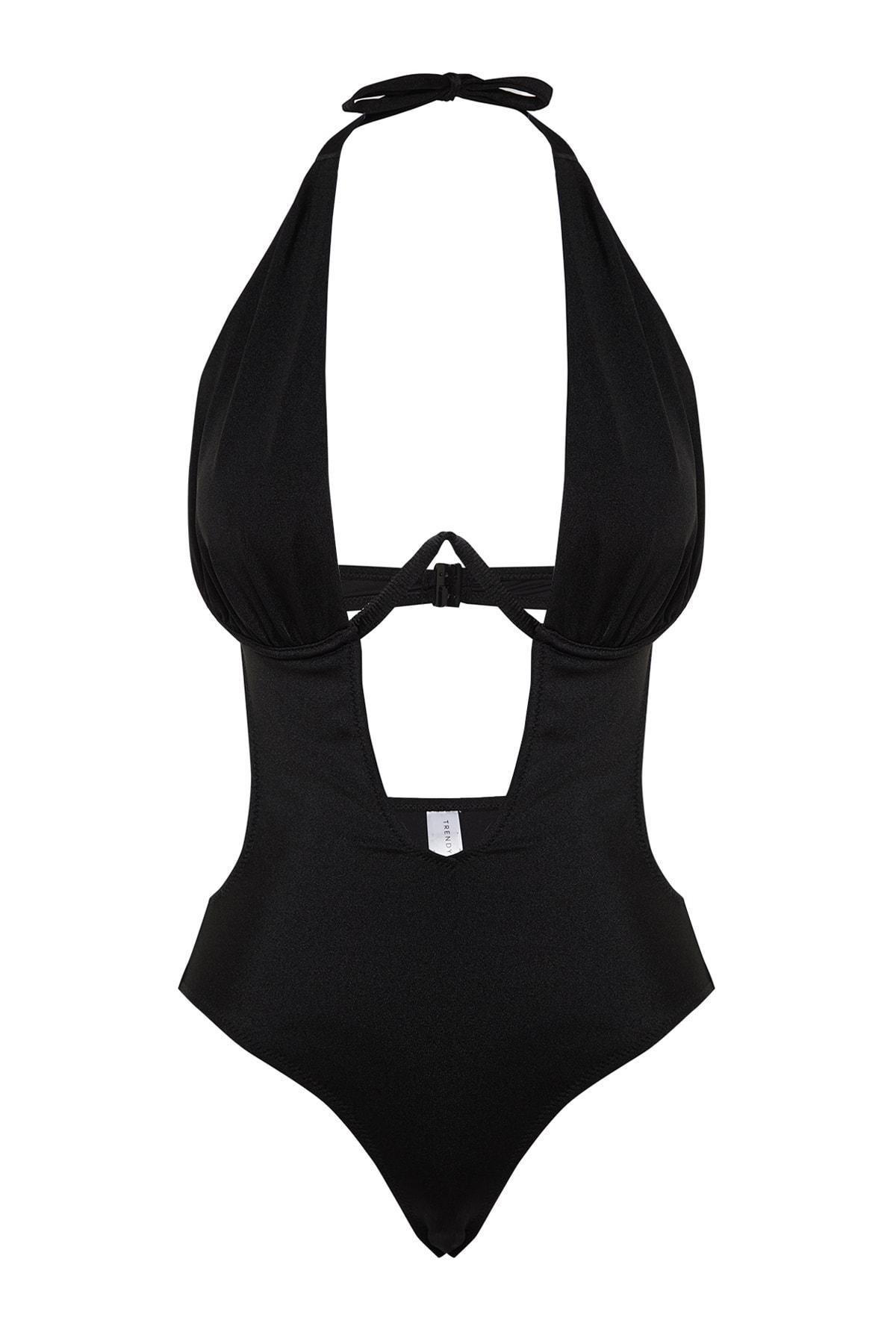 Black Balconette Inverted V Underwire High Leg Brazilian Swimsuit, , large image number 5