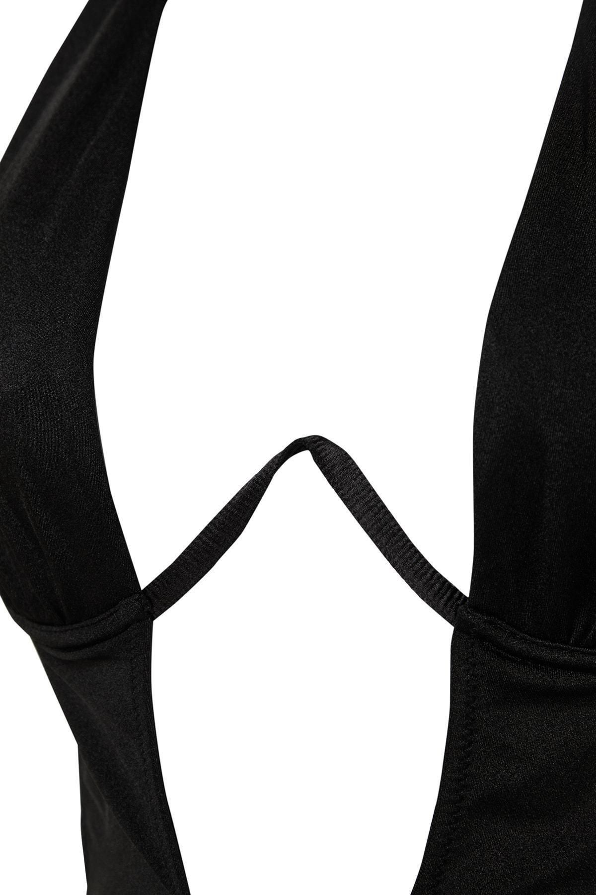 Black Balconette Inverted V Underwire High Leg Brazilian Swimsuit, , large image number 6