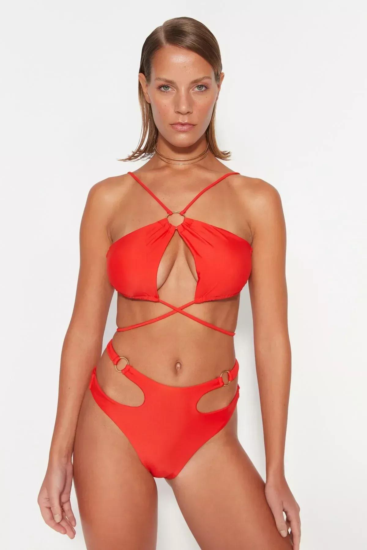Red Plain Bikini Top, , large image number 0