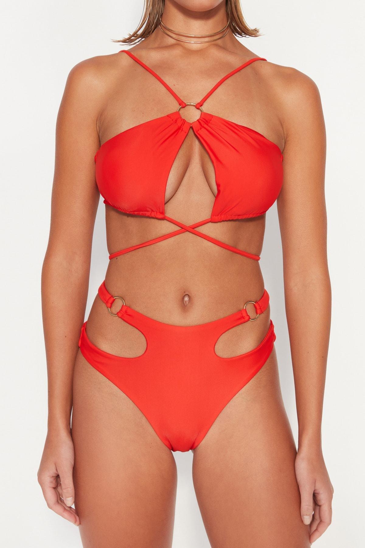 Trendyol - Red Plain Bikini Top