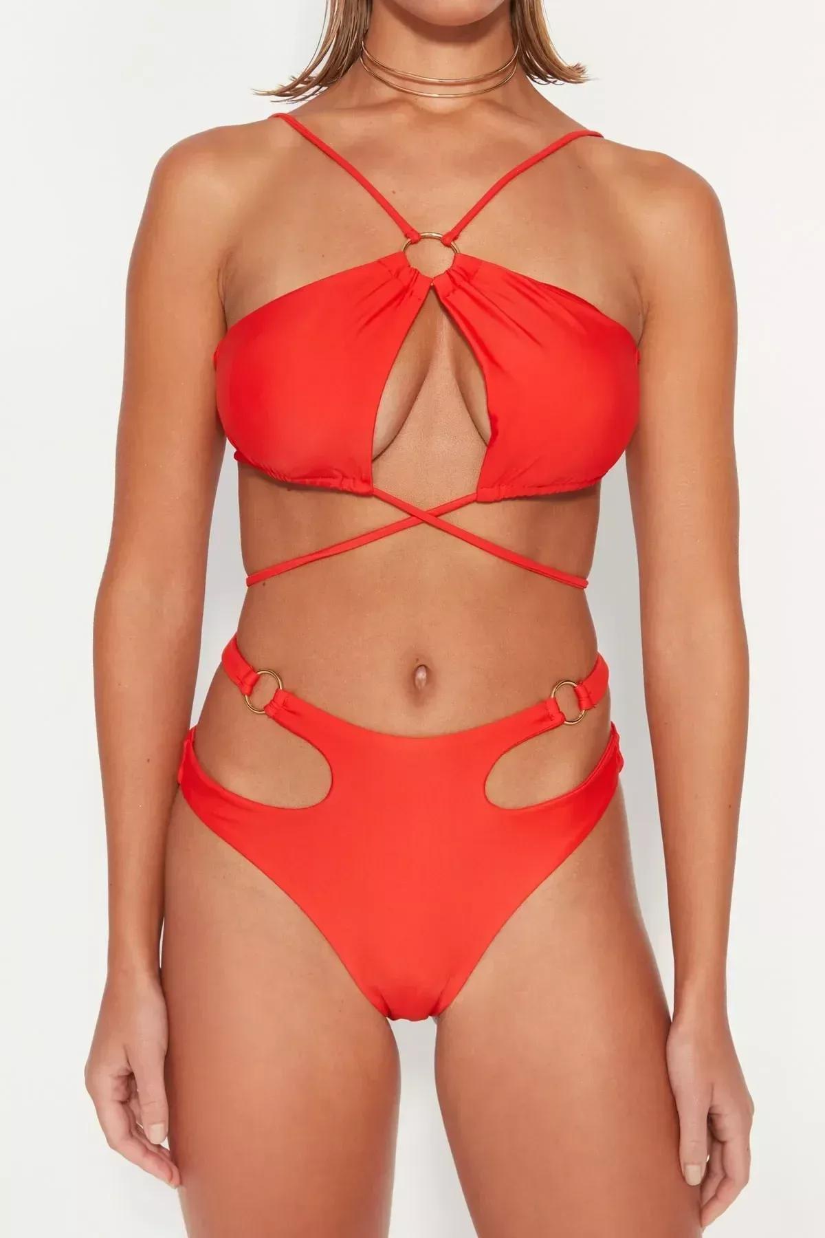 Red Plain Bikini Top, Red, large image number 3