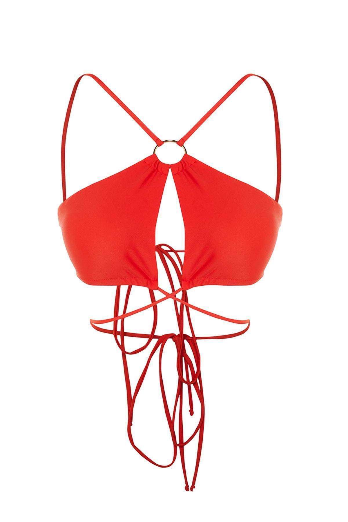 Trendyol - Red Plain Bikini Top