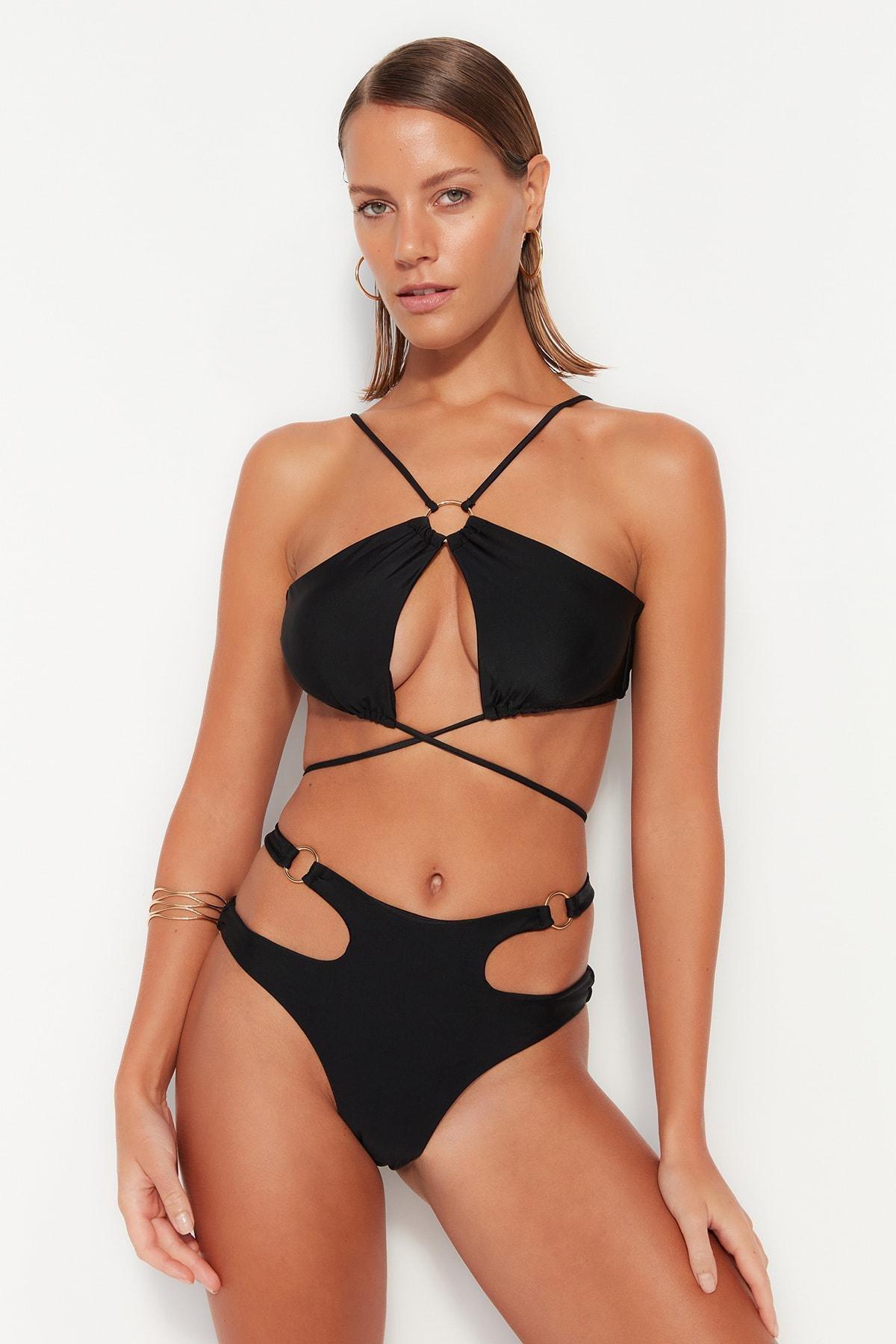 Black Plain Bikini Top, Black, large image number 1