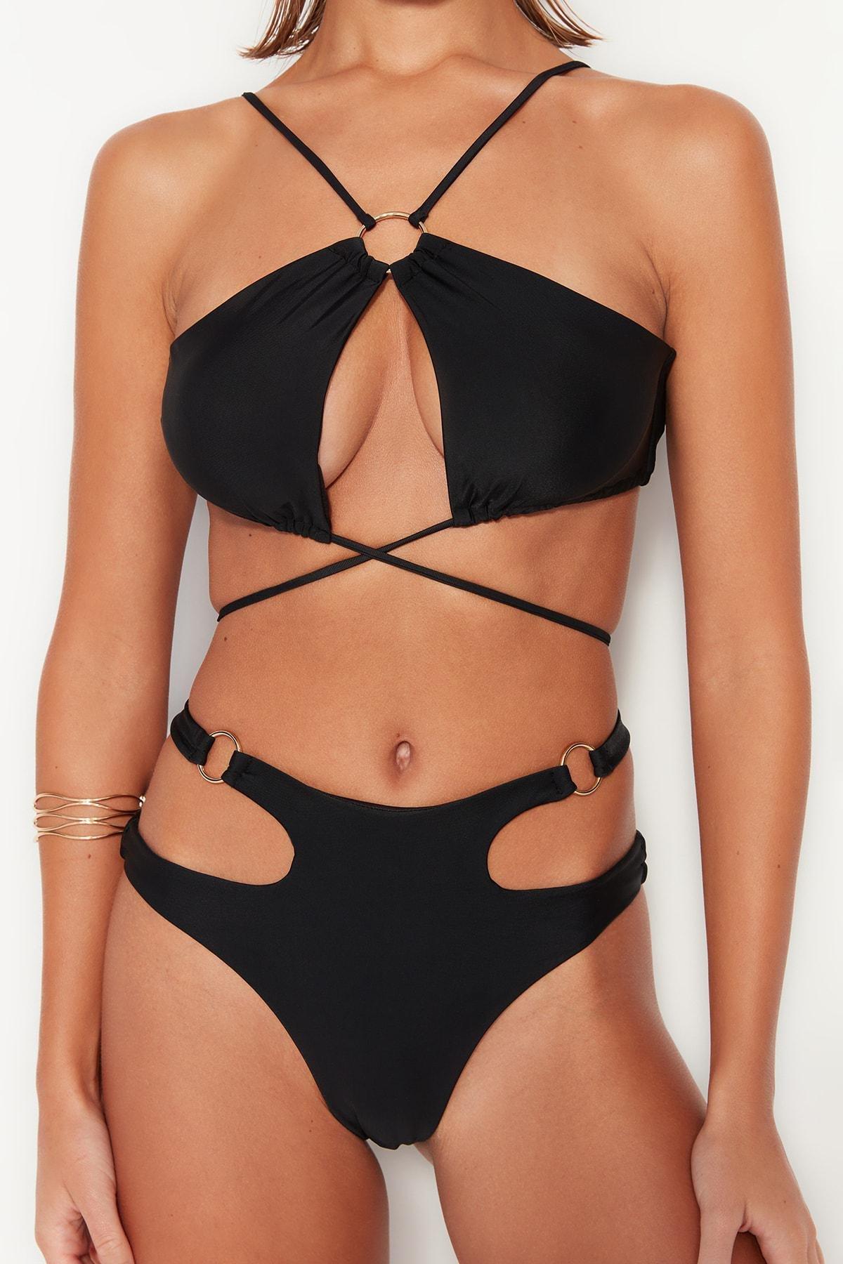Black Plain Bikini Top, Black, large image number 2