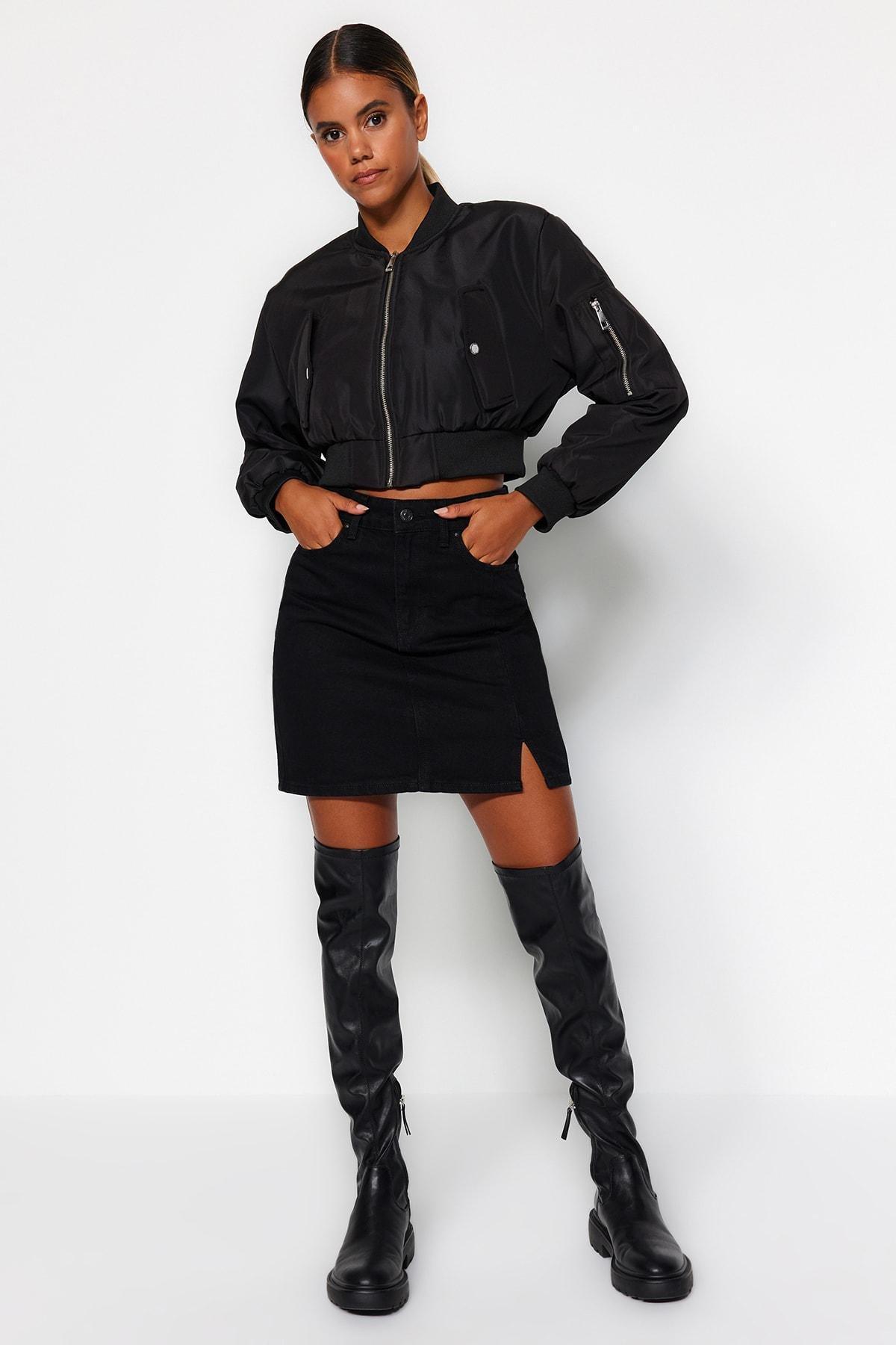Black Denim Mini Skirt, , large image number 0