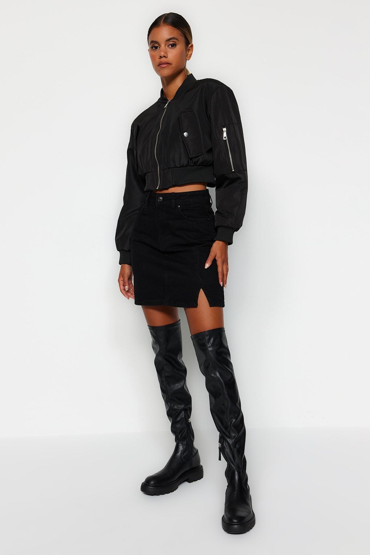Black Denim Mini Skirt, , large image number 1